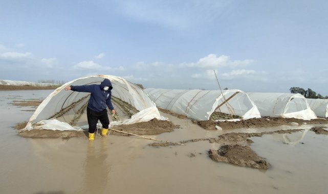 Çiftçi su baskınları sonrası seralarına girdi, çamur sebebiyle yürümekte bile zorlandı