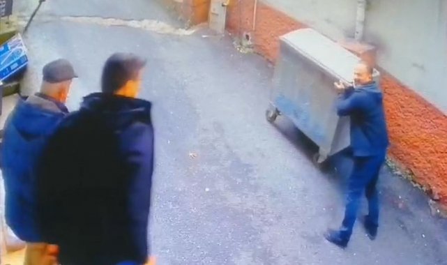 Esnaf çöp konteynerının önüne atlayarak faciayı önledi