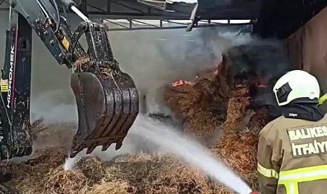 Havran'da besi çiftliğinde korkutan yangın