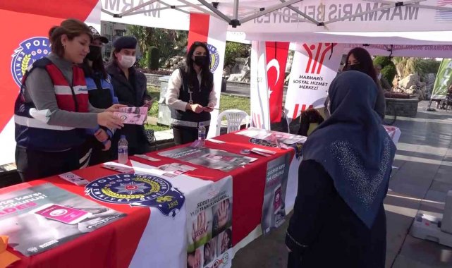 Kadına şiddetle ilgili Marmaris'te bilinçlendirme broşürleri dağıtıldı