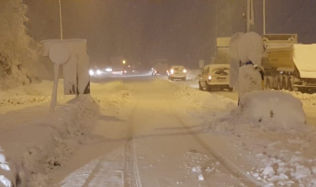 Artvin'de kar yağışı nedeniyle Hopa-Borçka karayolunda uzun araç kuyrukları oluştu