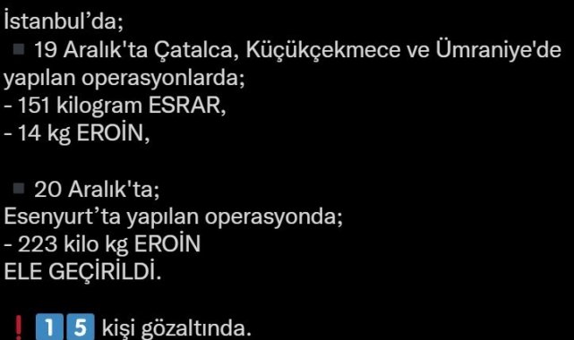 Bakan Soylu: "İstanbul'da 151 kilogram esrar ve 237 kilogram eroin yakalayan kahraman polislerimizi tebrik ediyorum"