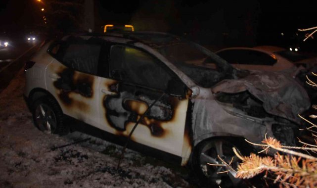 Buzlanan yoldaki feci kazada araç yanarak kül oldu