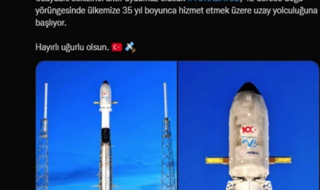 Cumhurbaşkanı Erdoğan: &quot;Uzaydaki sekizinci akftif uydumuz oalcak Türksat 5B, 42 derece doğu yörüngesinde ülkemize 35 yıl boyunca hizmet etmek üzere uzay yolculuğuna başlıyor, hayırlı uğurlu olsun&quot;