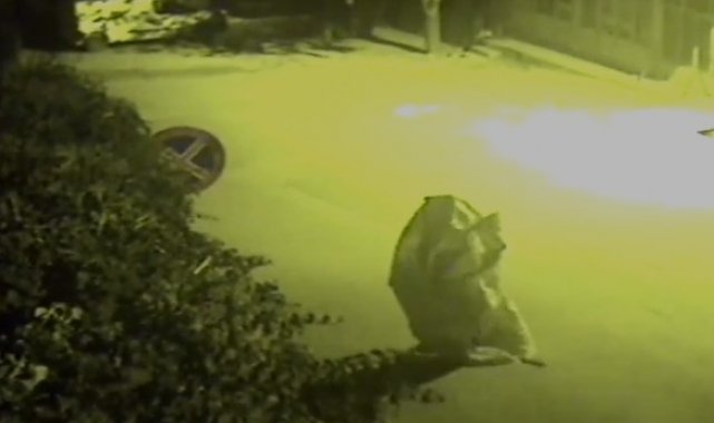 Çuvallı hırsız kameralara yakalandı