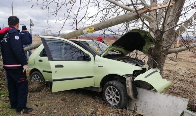 Denizli&#039;de otomobil ağaca çarptı: 1 yaralı