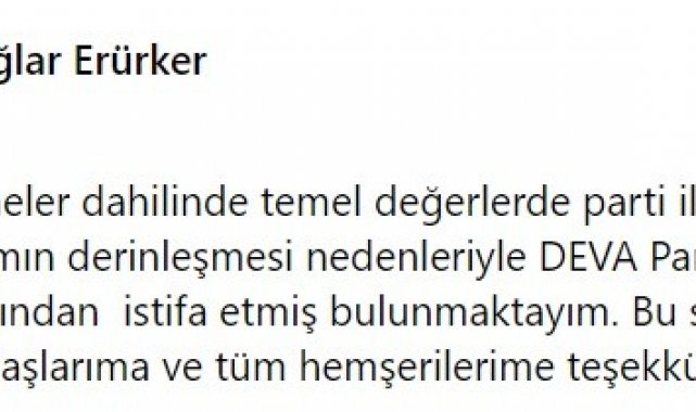 DEVA Partisi Aydın İl Başkanı istifa etti