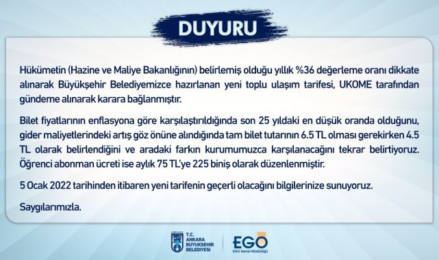 EGO Genel Müdürlüğü, Ankara'da zamlı ulaşıma geçilecek tarihi duyurdu