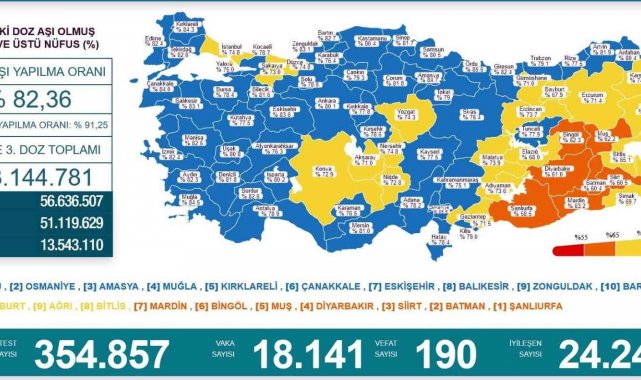En çok aşılama yapılan ilk 10 il arasında Karadeniz'den 4 il bulunuyor