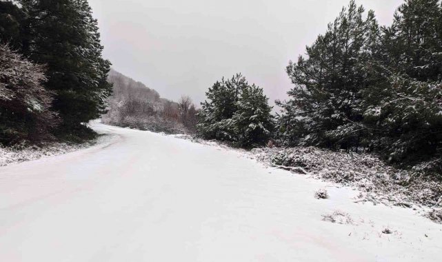 Erdek'in yüksek kesimlerde kar yağışı etkili oldu
