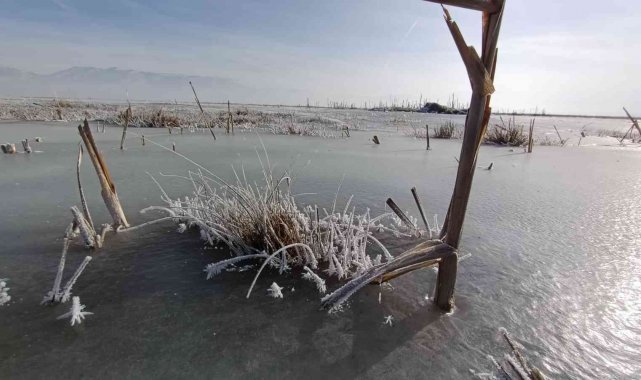 Erzurum&#039;da buz kesen nehirlerde görsel şölen