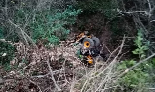 iş makinesi şarampole yuvarlandı: 1 yaralı