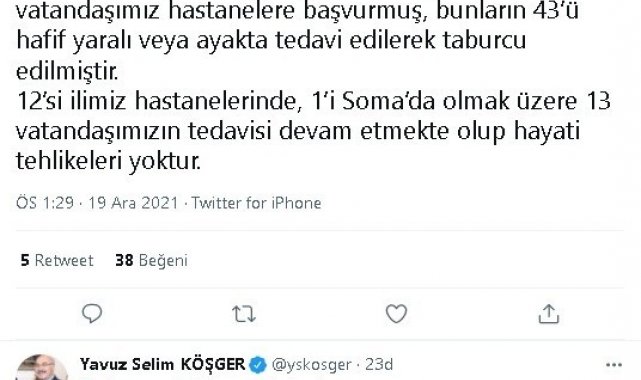 İzmir Valisi Köşger: "56 işçiden 43'ü taburcu edildi"