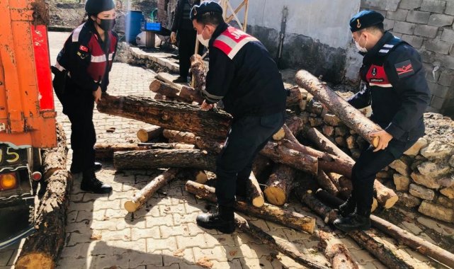Jandarmadan ihtiyaç sahibi ailelere 10 ton odun yardımı