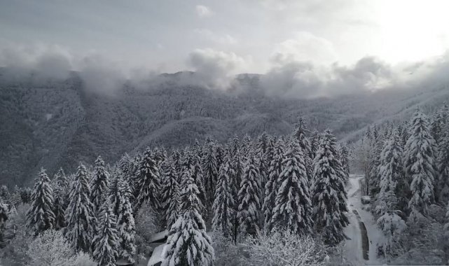 Kafkasör Yaylası beyaza büründü, muhteşem manzara havadan görüntülendi