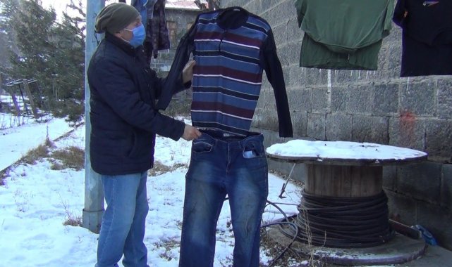 Kars'ta soğuktan çamaşırlar dondu