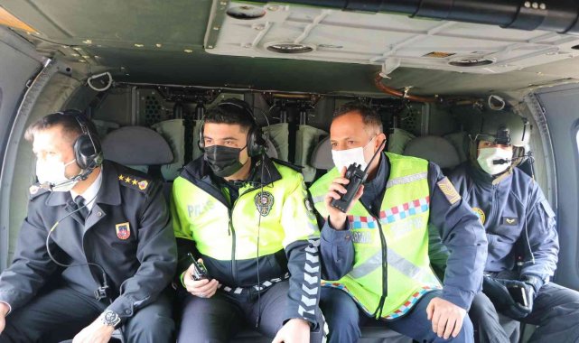 Konya'da helikopter destekli trafik denetimi
