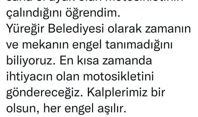 Motosikleti çalınan engelliye Adana'dan müjde
