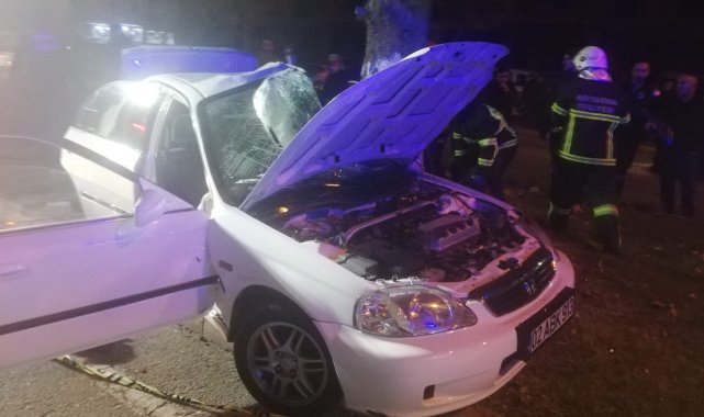 Otomobil refüjdeki ağaca çarptı: 2'si ağır 4 yaralı