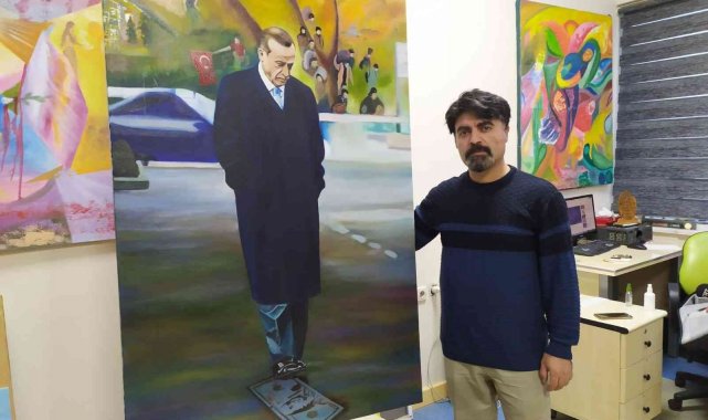 Suriyeli ünlü ressamdan Cumhurbaşkanına anlamlı tablo