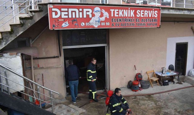 Teknik servis dükkanında çıkan yangın korkuttu