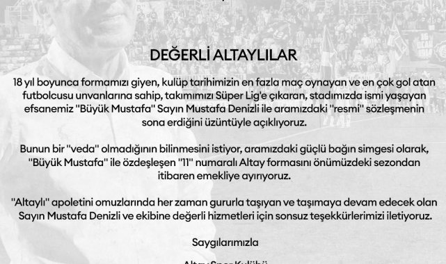 Altay'dan Mustafa Denizli'ye teşekkür