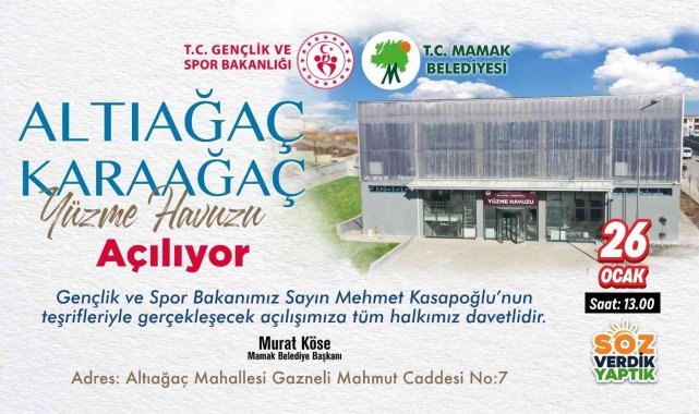 Altıağaç-Karaağaç Yüzme Havuzu'nun açılışını Bakan Kasapoğlu yapacak