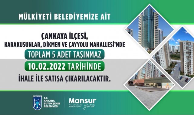 Ankara Büyükşehir taşınmazları satışa çıkıyor