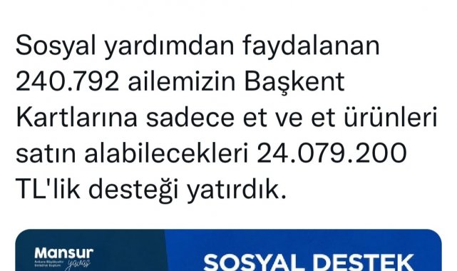 Ankara Büyükşehir&#039;den çocuklar için aylık 1 kilo et desteği