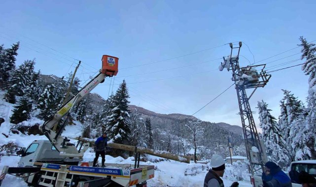 Artvin&#039;de elektrik dağıtım şirketi çalışanlarının yoğun kar mesaisi