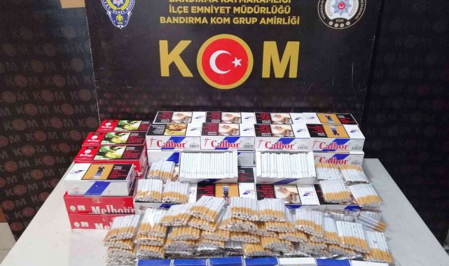 Bandırma'da on iki bin bandrolsüz dolu makaron ele geçirildi