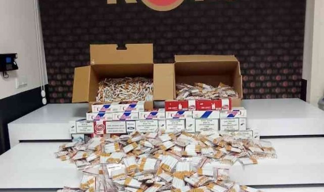 Baskın yapılan iş yerinde 15 bin 828 adet kaçak makaron ele geçirildi