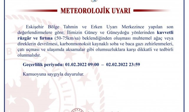 Bursa Valiliği'nden fırtına uyarısı