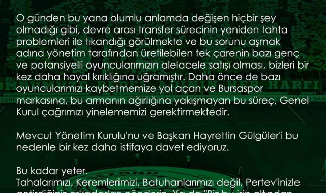 Bursaspor taraftarı yönetimi yeniden istifaya davet etti