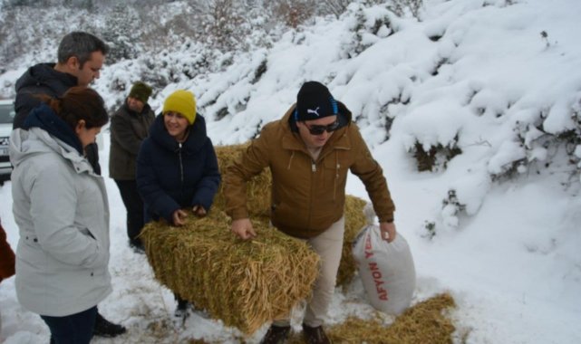 DKMP ekipleri protokol üyeleriyle yaban hayvanlarına yem bıraktı