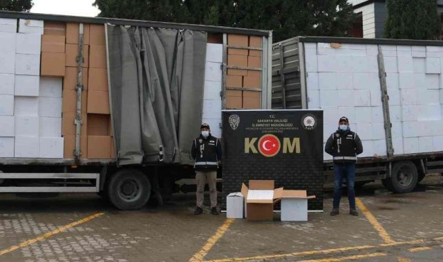 Durdurulan tırda 14 milyon 690 bin adet makaron ele geçirildi