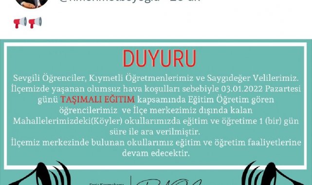 Erciş&#039;te olumsuz hava şartları sebebiyle taşımalı eğitime 1 gün ara verildi