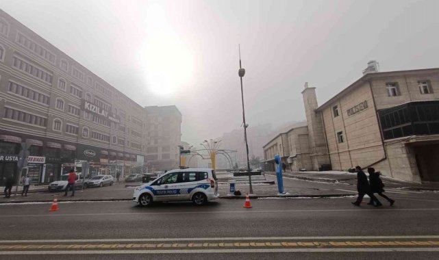 Erzurum'da yoğun sis görüş mesafesini düşürdü, ağaçlar kırağı tuttu