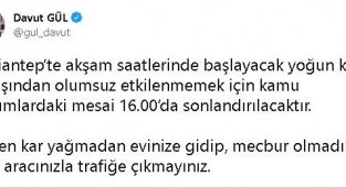 Gaziantep'te kamu mesaisi 16.00'da bitecek