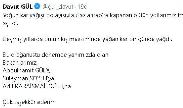Gaziantep'te kapanan tüm yollar trafiğe açıldı