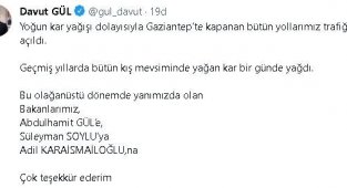 Gaziantep'te kapanan tüm yollar trafiğe açıldı