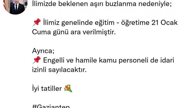 Gaziantep'te okullar 1 gün tatil edildi