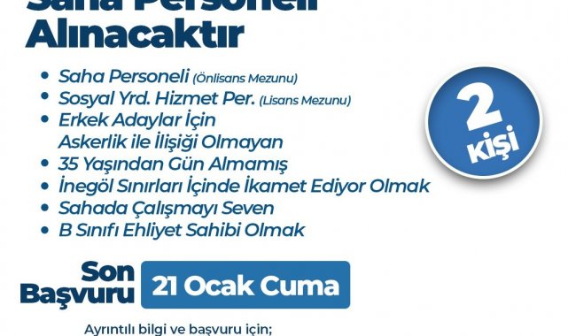 İnegöl Belediyesi sosyal hizmetler personeli alımı yapacak