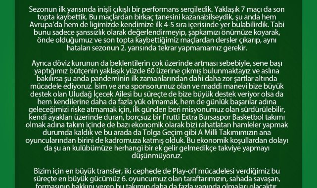 Nedim Yücel: "Takviye yapmayı düşünmüyoruz"