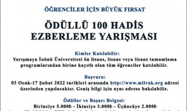 Ödüllü hadis ezberleme yarışması