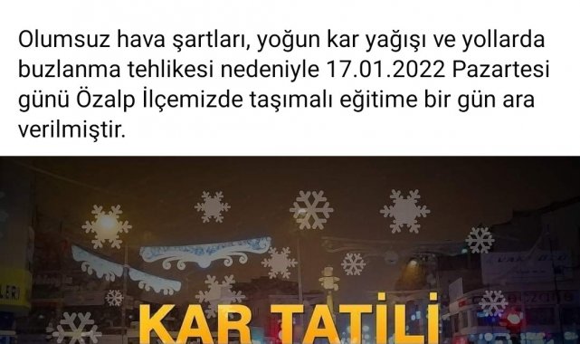 Özalp'ta taşımalı eğitime bir gün ara verildi