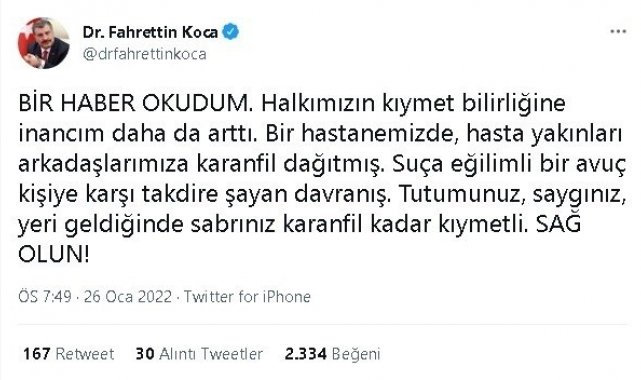 Sağlık Bakanı Koca&#039;dan Düzcelilere teşekkür