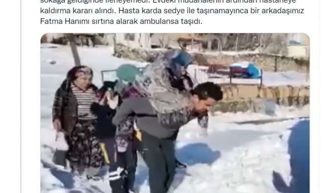 Sağlık görevlisinin sırtında taşıdığı kadından teşekkür