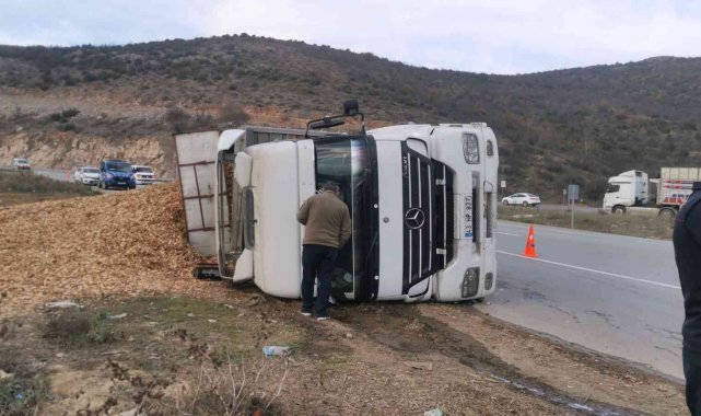 Talaş yüklü tır devrildi: 1 yaralı