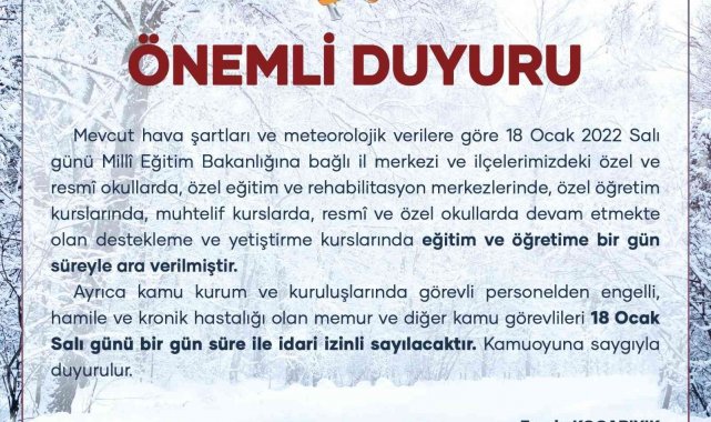 Uşak güne karla başladı, okullar tatil edildi